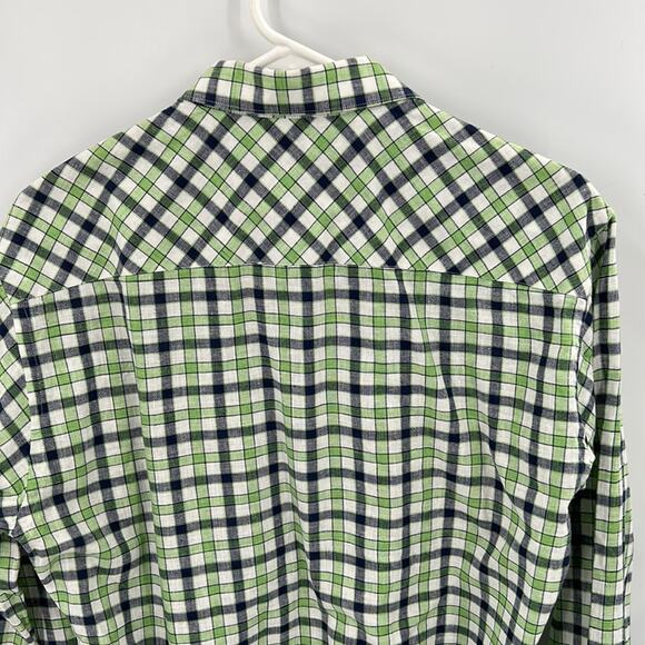 Jared Lang Men's Green & Navy Long Sleeve Woven Button down Shirt Size Medium - Picture 5 of 10